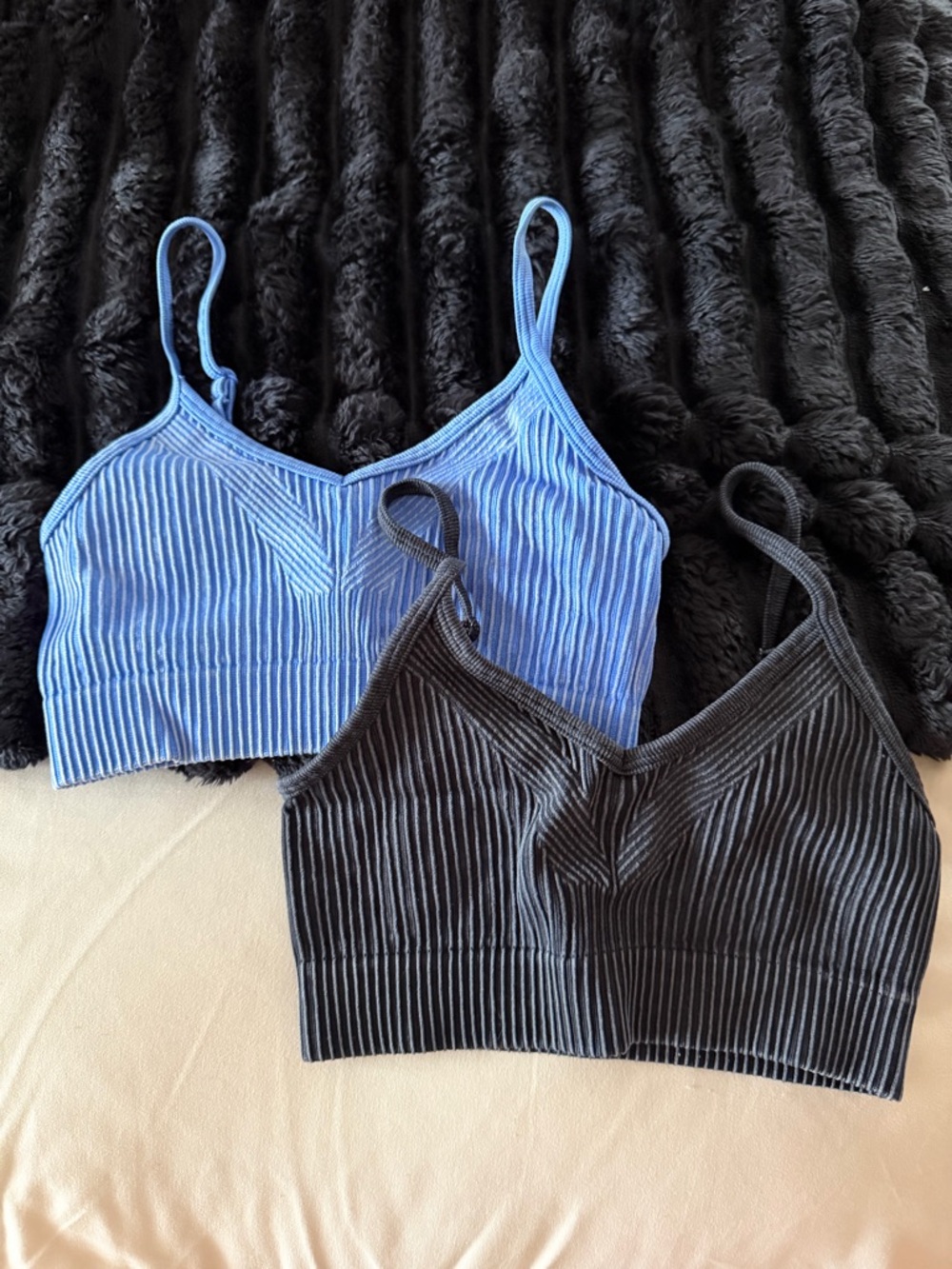 Ribbed Bralette Duo - Blue and Black
